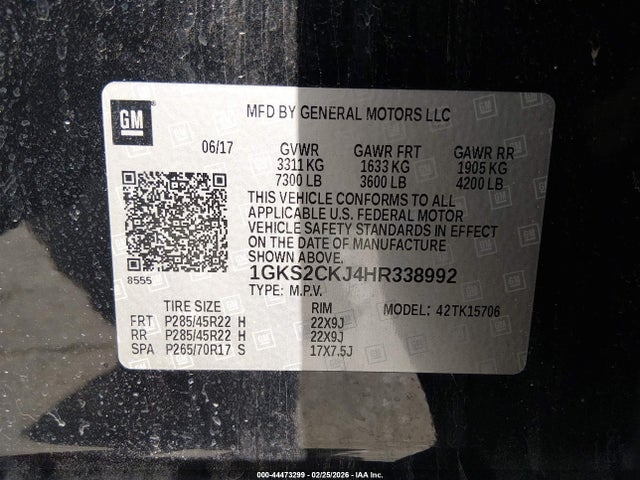 Aukcja sprzedaży 2017 Gmc Yukon Denali, vin: 1GKS2CKJ4HR338992, numer aukcji: 44473299