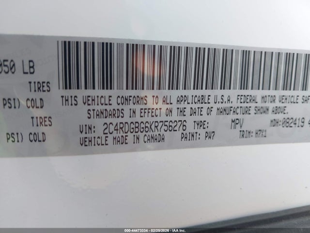 2019 Dodge Grand Caravan Se მანქანა იყიდება აუქციონზე, vin: 2C4RDGBG6KR756276, აუქციონის ნომერი: 44473334
