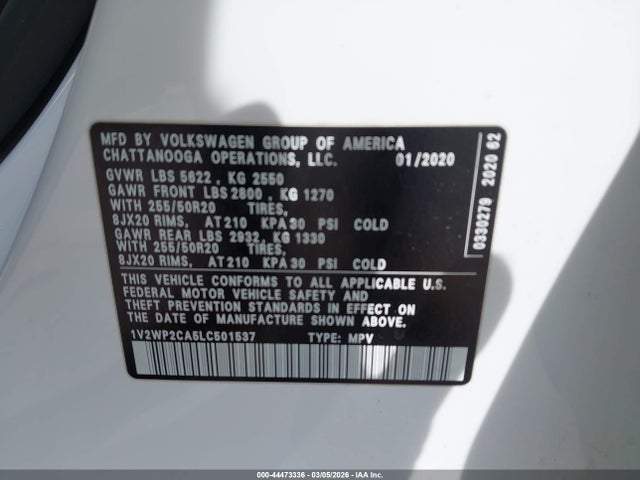 2020 VOLKSWAGEN ATLAS 1V2WP2CA5LC501537 Photo 8