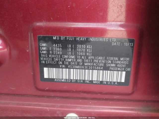44473343 :رقم المزاد ، 4S3BMBD63E3015864 vin ، 2014 Subaru Legacy 2.5i Premium مزاد بيع