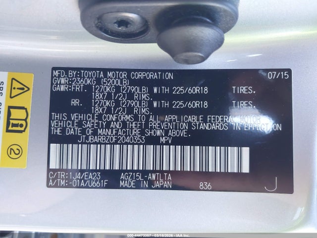 Aukcja sprzedaży 2015 Lexus Nx 200t, vin: JTJBARBZ0F2040353, numer aukcji: 44473357