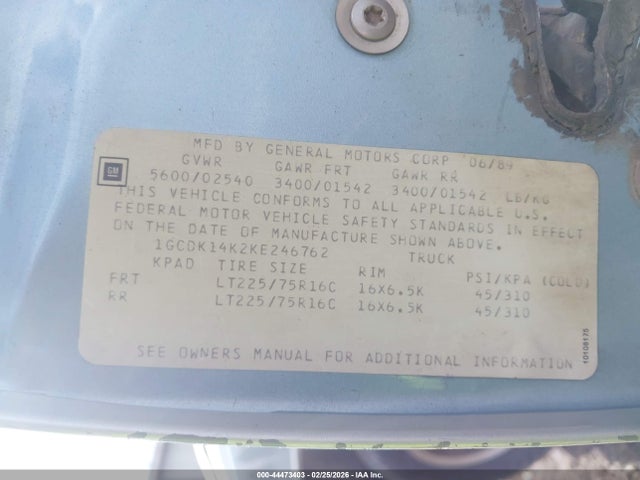 1989 CHEVROLET GMT-400 1GCDK14K2KE246762 Photo 8