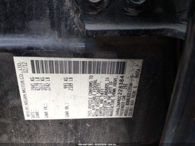Продаж на аукціоні авто 2012 Nissan Altima 2.5 S, vin: 1N4AL2AP4CC228384, номер лоту: 44473407
