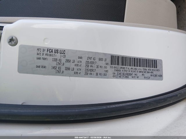 Aukcja sprzedaży 2019 Chrysler Pacifica Touring L, vin: 2C4RC1BG1KR628947, numer aukcji: 44473417
