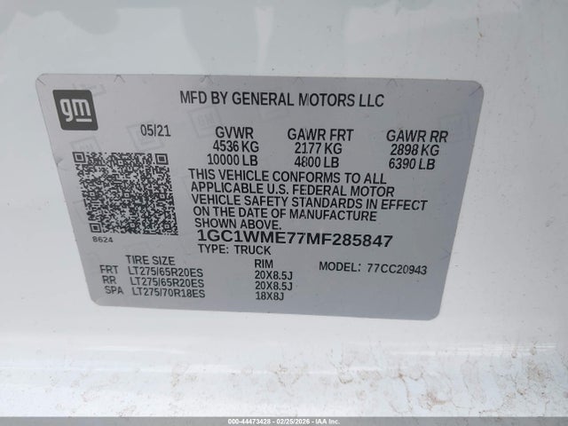 Продажа на аукционе авто 2021 Chevrolet Silverado 2500hd 2wd  Long Bed Custom, vin: 1GC1WME77MF285847, номер лота: 44473428