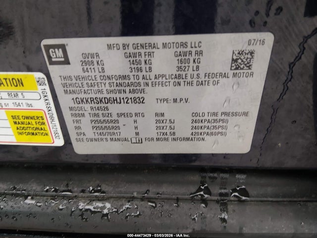 Aukcja sprzedaży 2017 Gmc Acadia Limited, vin: 1GKKRSKD6HJ121832, numer aukcji: 44473429