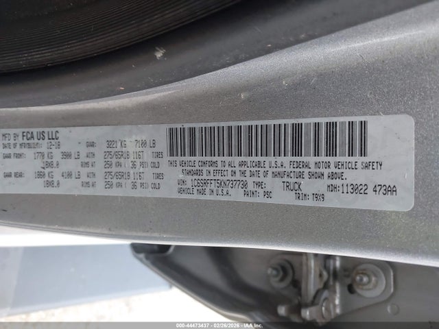 Продаж на аукціоні авто 2019 Ram 1500 Big Horn/lone Star  4x4 5'7 Box, vin: 1C6SRFFT5KN737730, номер лоту: 44473437