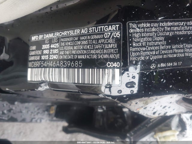 Продаж на аукціоні авто 2006 Mercedes-benz C 280 Luxury, vin: WDBRF54H46A839685, номер лоту: 44473441