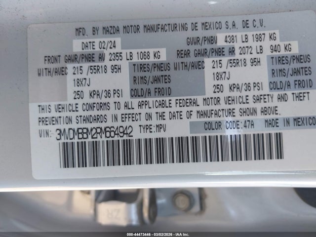 Продаж на аукціоні авто 2024 Mazda Cx-30 2.5 S Select Sport, vin: 3MVDMBBM2RM664942, номер лоту: 44473446