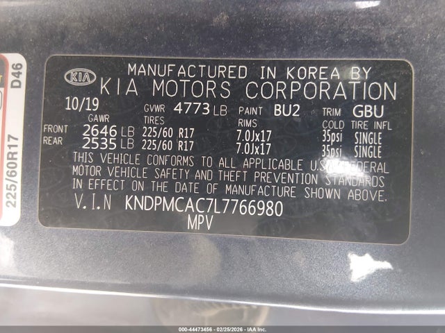 44473456 :رقم المزاد ، KNDPMCAC7L7766980 vin ، 2020 Kia Sportage Lx مزاد بيع