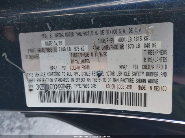 3MZBM1U70GM298466 Mazda Mazda3 I Sport