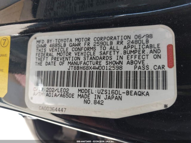 Aukcja sprzedaży 1998 Lexus Gs 400, vin: JT8BH68X4W0012598, numer aukcji: 44473485