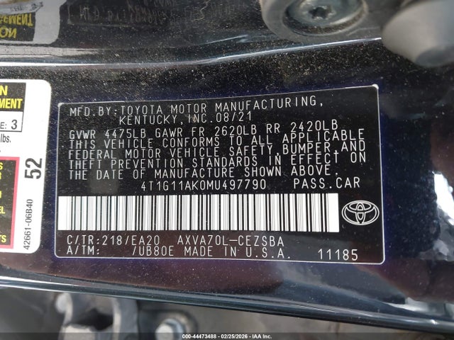 4T1G11AK0MU497790 Toyota CAMRY SE