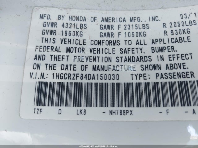 Aukcja sprzedaży 2013 Honda Accord Ex-l, vin: 1HGCR2F84DA150030, numer aukcji: 44473502