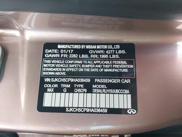 Aukcja sprzedaży 2017 Infiniti Qx30 Premium, vin: SJKCH5CP9HA036459, numer aukcji: 44473508