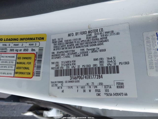 Ford FUSION S 2014 3FA6P0G74ER177284 Image 9