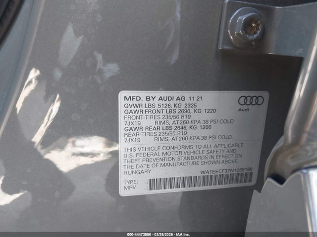 Продаж на аукціоні авто 2022 Audi Q3 Premium Plus 45 Tfsi S Line Quattro Tiptronic, vin: WA1EECF37N1055180, номер лоту: 44473550