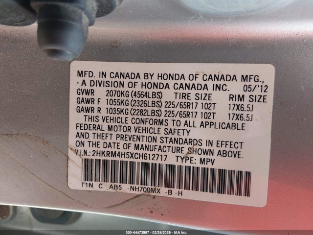 2012 HONDA CR-V 2HKRM4H5XCH612717 Photo 8