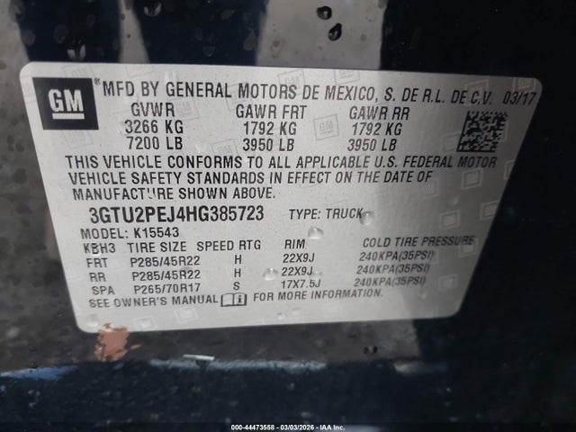 Aukcja sprzedaży 2017 Gmc Sierra 1500 Denali, vin: 3GTU2PEJ4HG385723, numer aukcji: 44473558