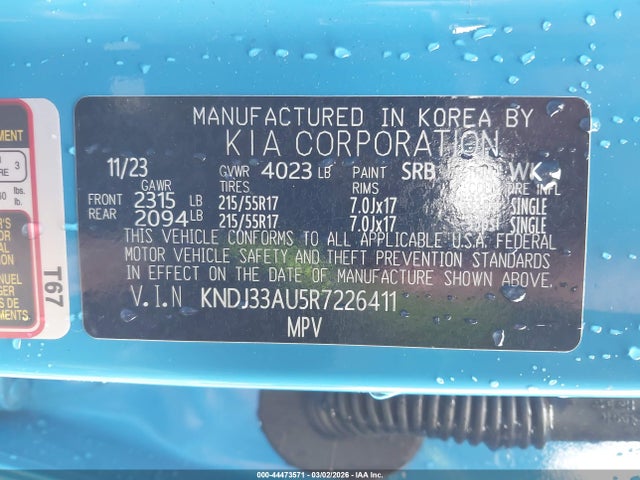44473571 :رقم المزاد ، KNDJ33AU5R7226411 vin ، 2024 Kia Soul Ex مزاد بيع