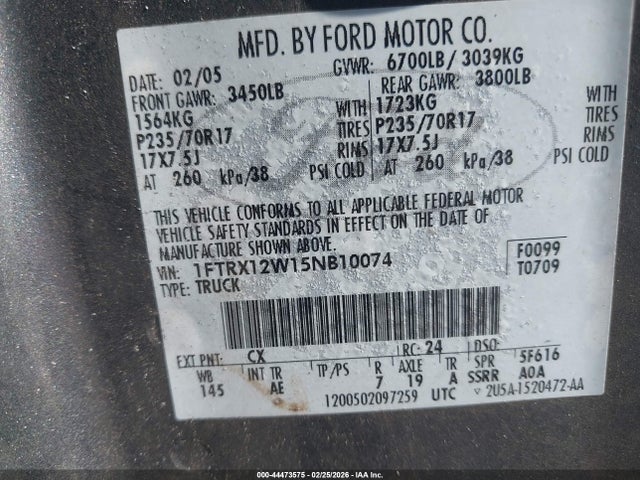 Aukcja sprzedaży 2005 Ford F-150 Stx/xl/xlt, vin: 1FTRX12W15NB10074, numer aukcji: 44473575