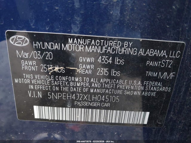 5NPEH4J2XLH045105 Hyundai Sonata Limited