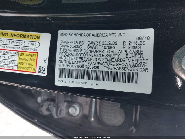 1HGCV1F36JA203428 Honda Accord Sport