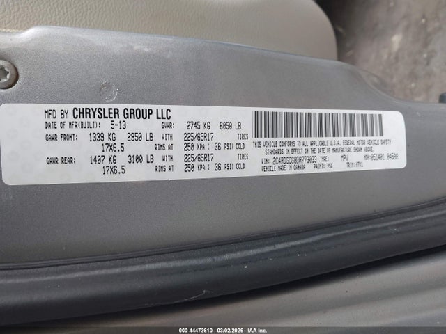 Продажа на аукционе авто 2013 Dodge Grand Caravan Sxt, vin: 2C4RDGCG8DR773033, номер лота: 44473610