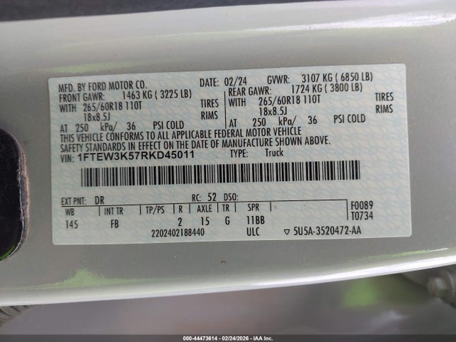 Продаж на аукціоні авто 2024 Ford F-150 Xlt, vin: 1FTEW3K57RKD45011, номер лоту: 44473614