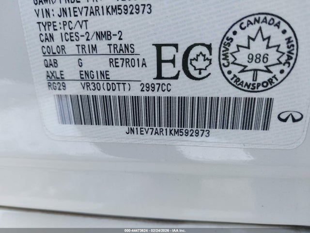 44473624 :رقم المزاد ، JN1EV7AR1KM592973 vin ، 2019 Infiniti Q50 3.0t Luxe/3.0t Signature Edition/3.0t Sport مزاد بيع