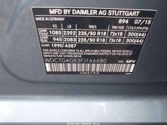 2015 Mercedes-benz Gla 250 4matic მანქანა იყიდება აუქციონზე, vin: WDCTG4GB3FJ166680, აუქციონის ნომერი: 44473686