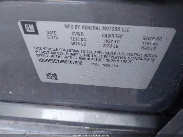 44473718 :رقم المزاد ، 1G6DE5EY8B0107902 vin ، 2011 Cadillac Cts Luxury مزاد بيع