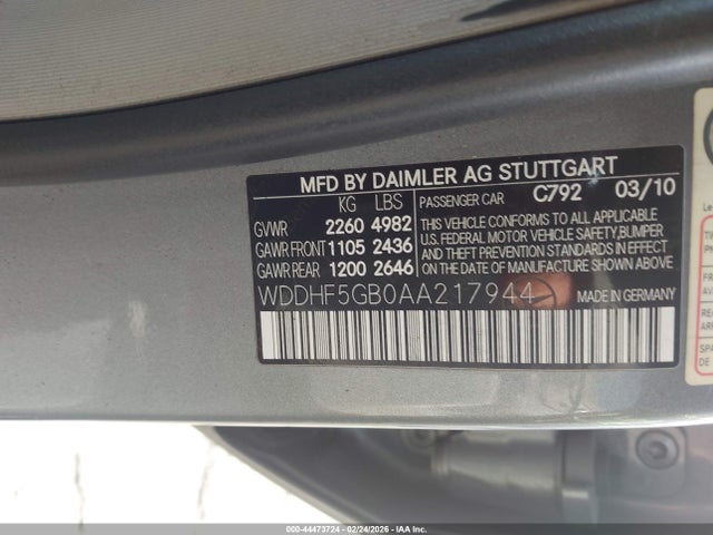 44473724 :رقم المزاد ، WDDHF5GB0AA217944 vin ، 2010 Mercedes-benz E 350 مزاد بيع