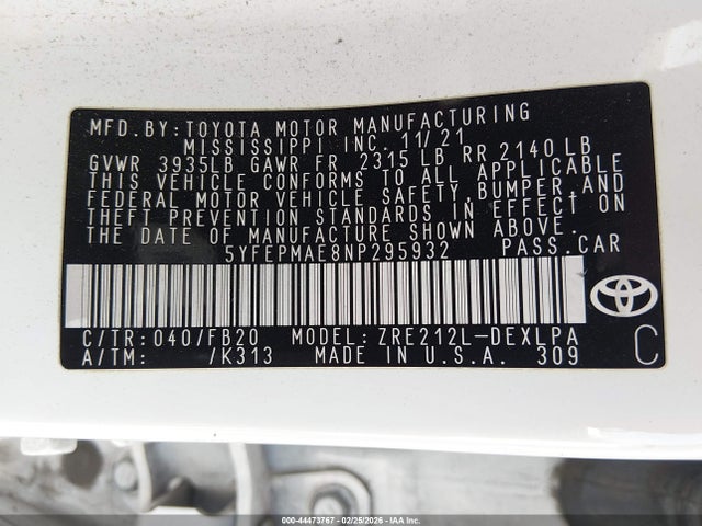 Toyota COROLLA LE 2022 5YFEPMAE8NP295932 Image 9