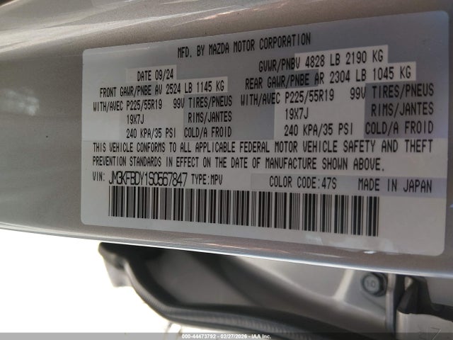 Aukcja sprzedaży 2025 Mazda Cx-5 2.5 Turbo Premium, vin: JM3KFBDY1S0567847, numer aukcji: 44473792