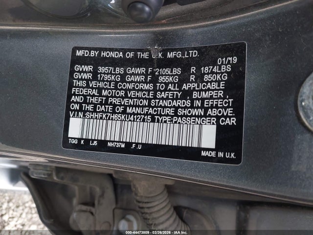 SHHFK7H65KU412715 Honda CIVIC EX