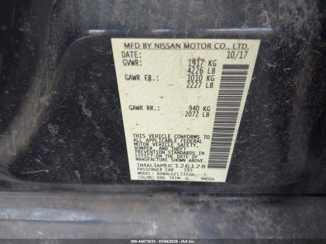 44473833 :رقم المزاد ، 1N4AL3AP9JC126128 vin ، 2018 Nissan Altima 2.5 S مزاد بيع