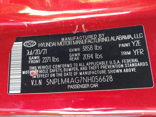 5NPLM4AG7NH056628 Hyundai ELANTRA SEL