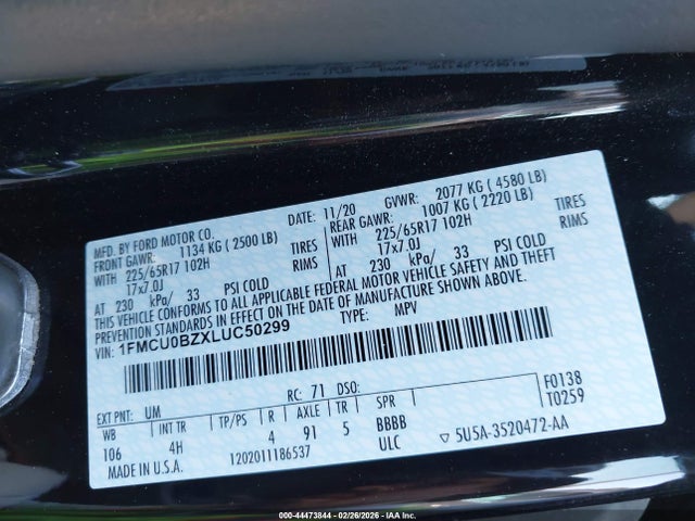 1FMCU0BZXLUC50299 Ford Escape Se Sport Hybrid