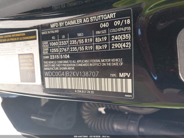 Auction sale of the 2019 Mercedes-benz Glc 300, vin: WDC0G4JB2KV138707, lot number: 44473865