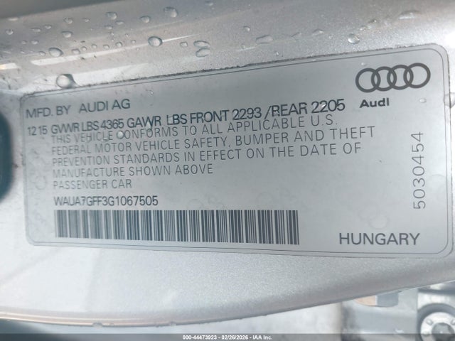 44473923 :رقم المزاد ، WAUA7GFF3G1067505 vin ، 2016 Audi A3 1.8t Premium مزاد بيع