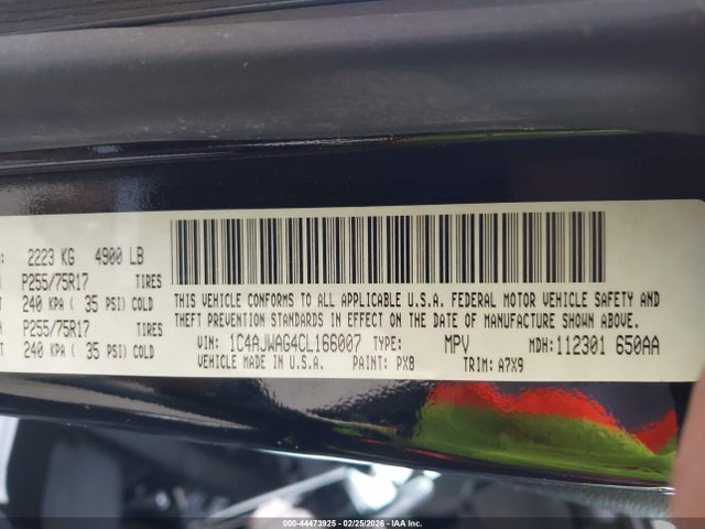 44473925 :رقم المزاد ، 1C4AJWAG4CL166007 vin ، 2012 Jeep Wrangler Sport مزاد بيع
