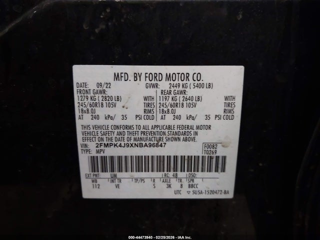 2022 FORD EDGE 2FMPK4J9XNBA96847 Photo 8