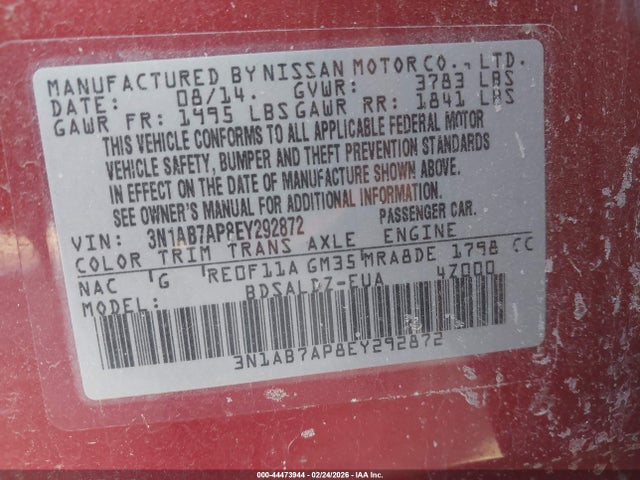 Nissan SENTRA SV 2014 3N1AB7AP8EY292872 Image 9