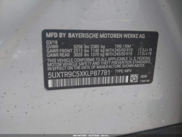 Aukcja sprzedaży 2019 Bmw X3 Xdrive30i, vin: 5UXTR9C5XKLP87781, numer aukcji: 44473957