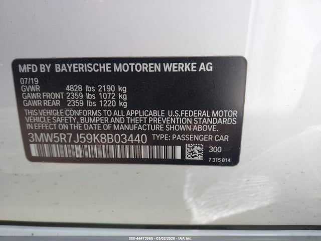 Продажа на аукционе авто 2019 Bmw 330i Xdrive, vin: 3MW5R7J59K8B03440, номер лота: 44473965
