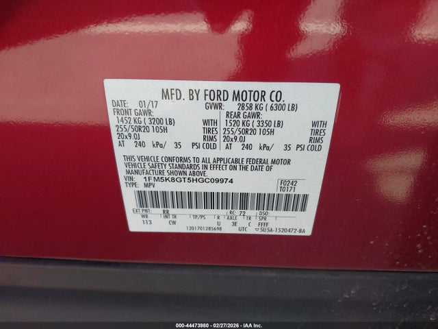 1FM5K8GT5HGC09974 Ford EXPLORER SPORT