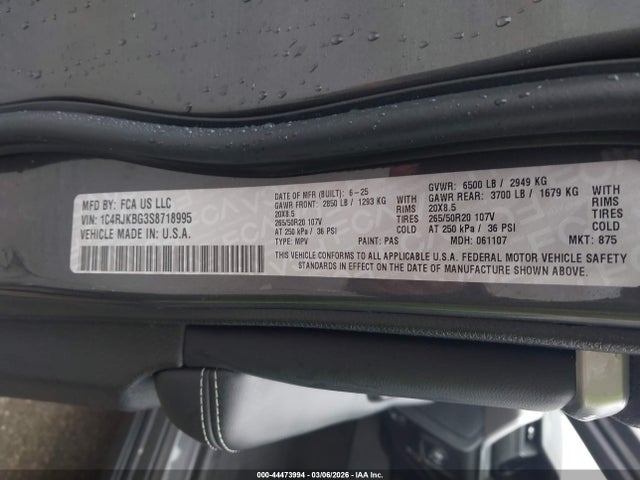 Aukcja sprzedaży 2025 Jeep Grand Cherokee L Limited 4x4, vin: 1C4RJKBG3S8718995, numer aukcji: 44473994