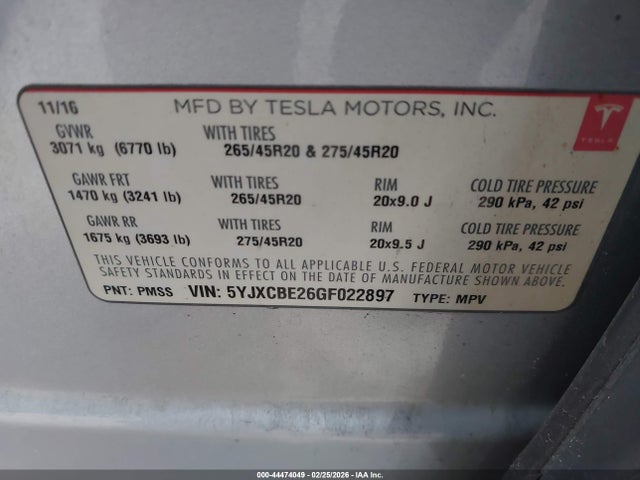 2016 TESLA MODEL X 5YJXCBE26GF022897 Photo 8