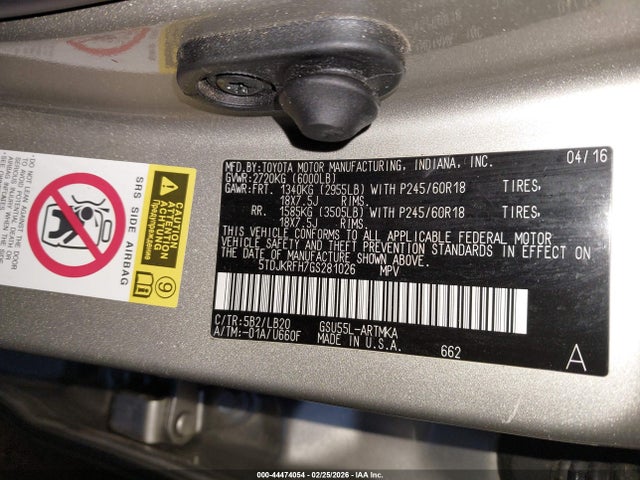5TDJKRFH7GS281026 Toyota Highlander Xle V6